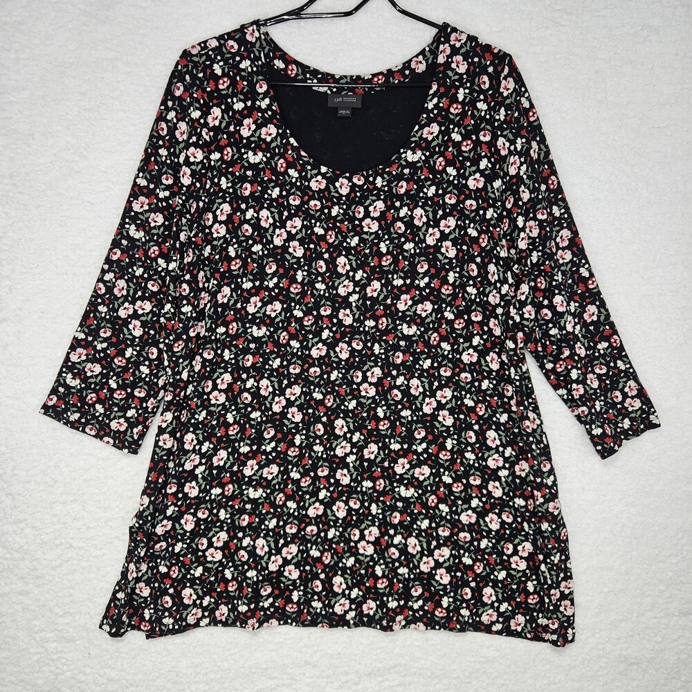 J. Jill Wearever Collection 3/4 Sleeve Romantic Floral Stretchy Tunic Women's LG